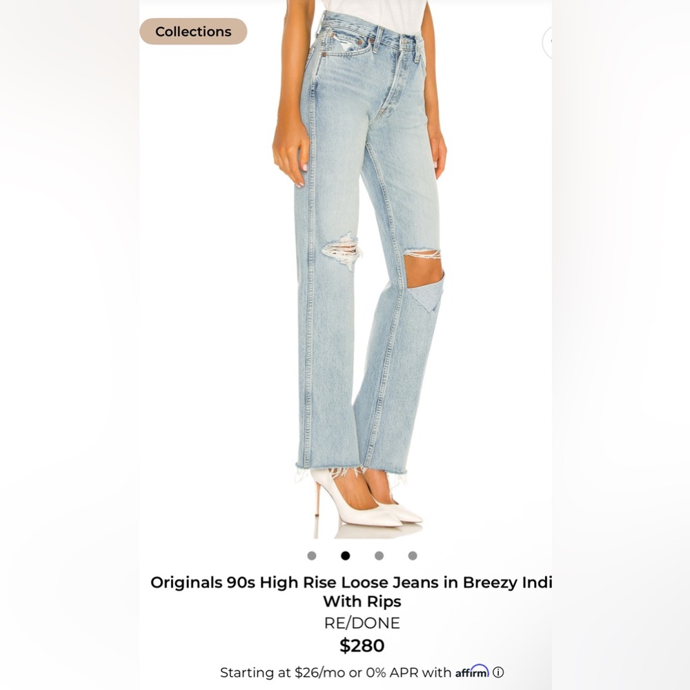 Re/Done Light Blue Distressed Straight Leg Jeans - Picture 3 of 5